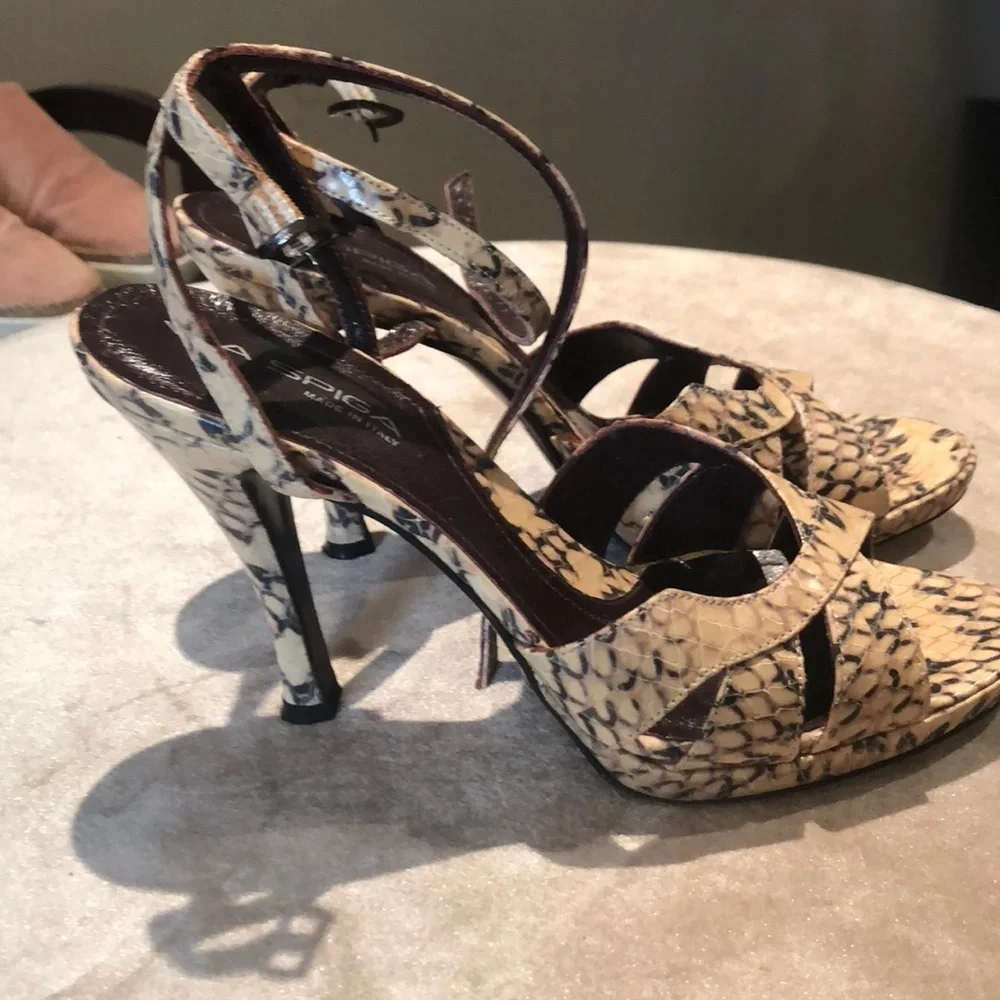 Via SPIGA Italian snake skin embellished heels